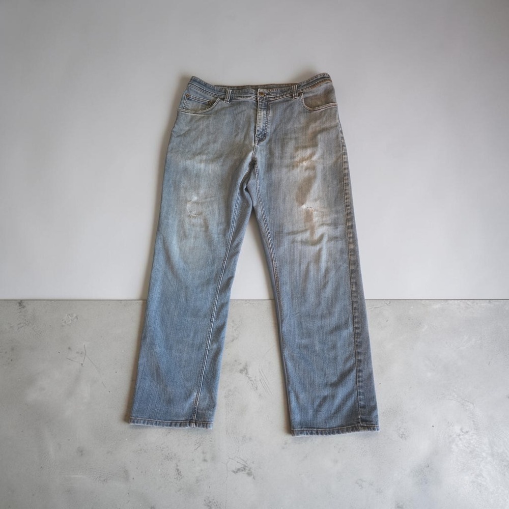 Mens Marmot distressed straight leg jeans denim light was size 38x31
